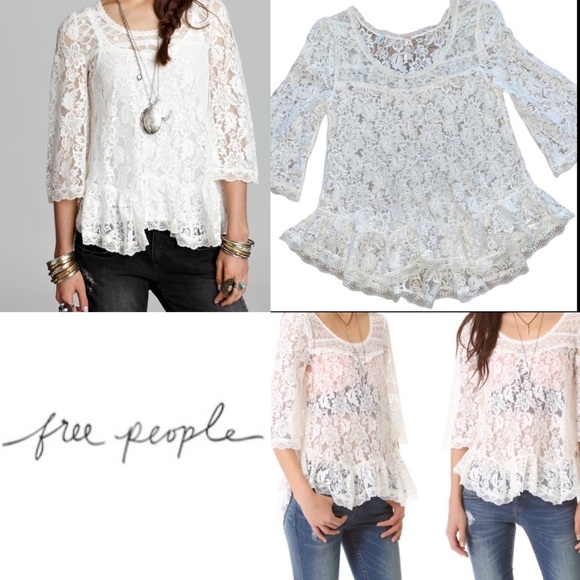 Free People Flowy White Floral Lace Blouse - Picture 8 of 14